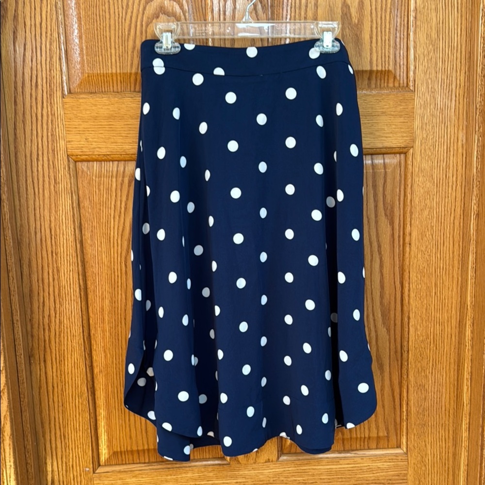 Eva Mendes Blue and White A-Line Midi Skirt